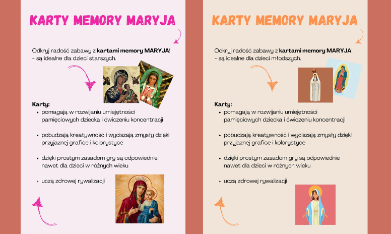 Maryja - karty memory dla dzieci młodszych i starszych z SPE (PDF)